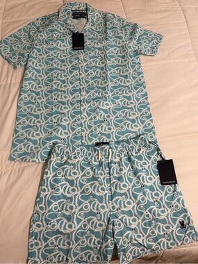Psycho Bunny Teal Rope-Print Short Set